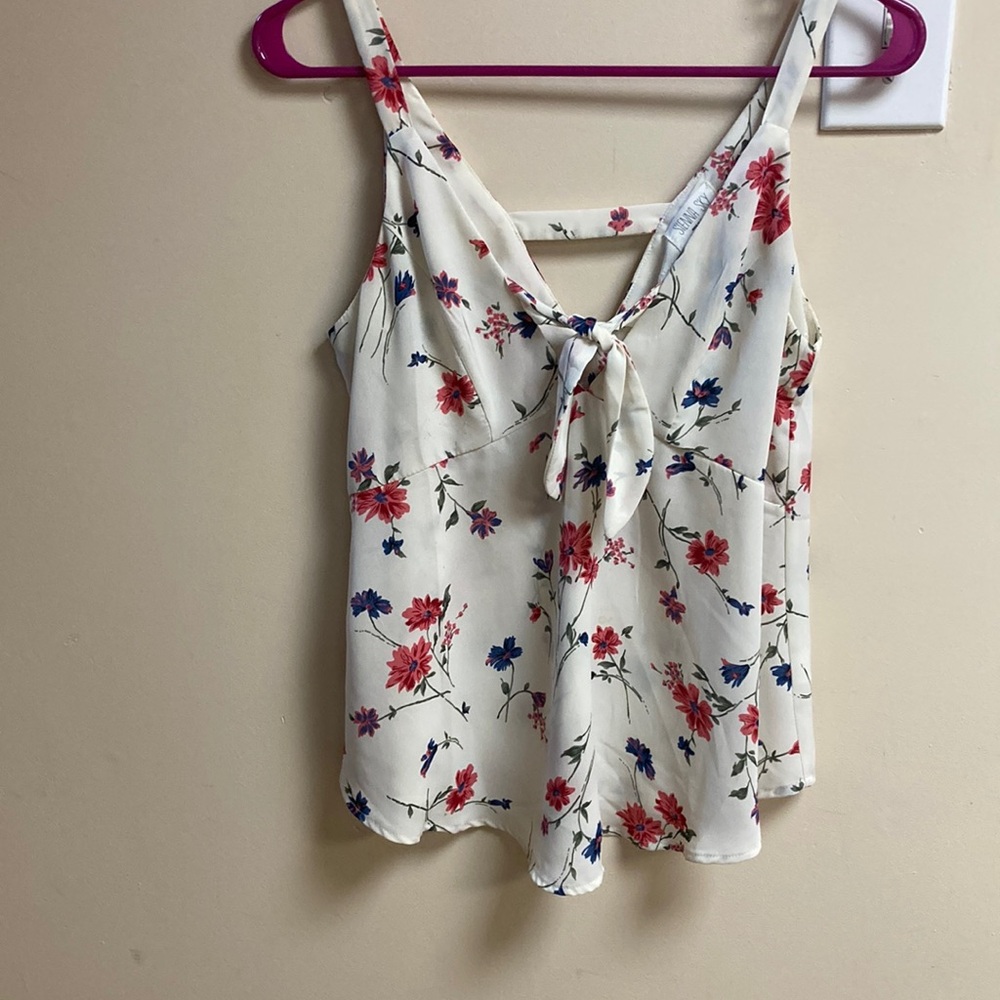 Sleeveless off-white flowered summer top